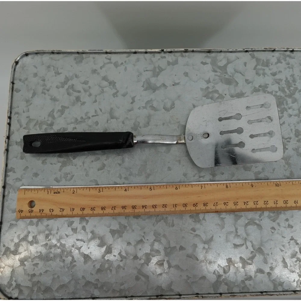 Vintage EKCO USA Key Hole Turner‎ Slotted Spatula Black Handle 9.5 Inch